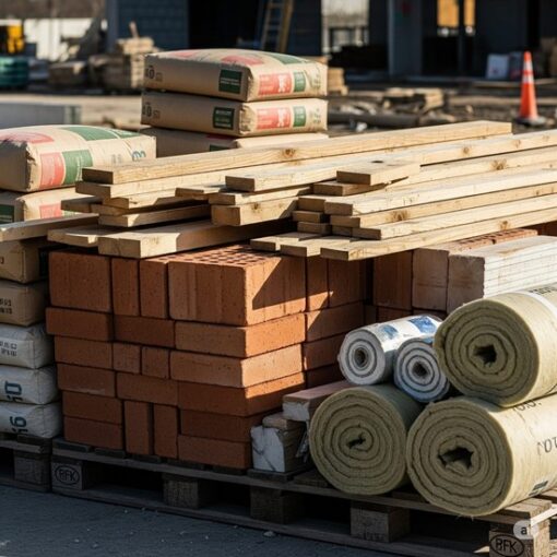 QUANTITY OF ASSORTED BUILDING MATERIALS TO INCLUDE A MIXED VARIETY OF BRICKS, TILES AND MORE (CHESTERFIELD)